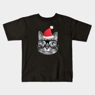 Cute fluffy tabby cat celebrating Christmas Eve Kids T-Shirt